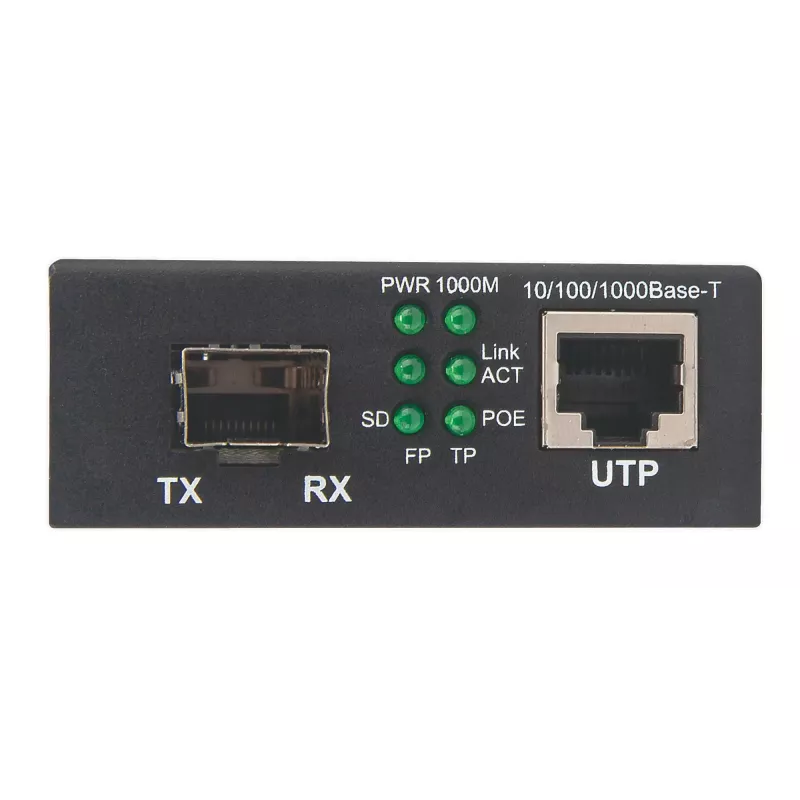 Intellinet Gigabit PoE+ Medienkonverter, 1 x 1000Base-T RJ45-Port zu 1 x SFP-Port, PoE+ Injektor