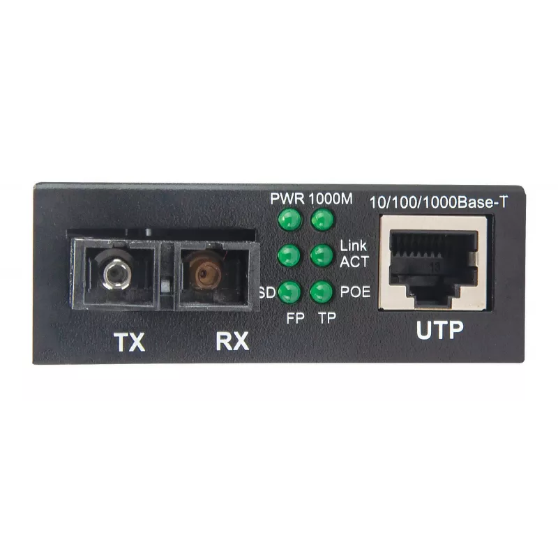Intellinet Gigabit PoE+ Medienkonverter, 1000Base-T RJ45 Port zu 1000Base-LX (SC) Singlemode, 20 km, PoE+ Injektor