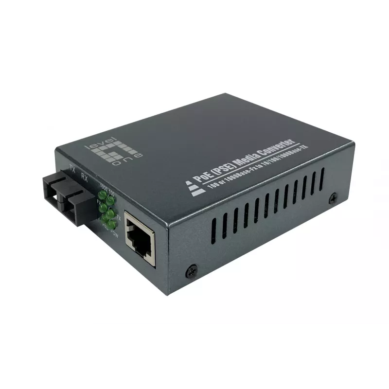 LevelOne RJ45 zu SC Gigabit Medienkonverter, PoE PSE, Multimode-Faser, 0,5 km