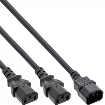InLine Power-Y-Kabel deutscher Typ F 1x IEC-C14 auf 2x IEC-C13 3m