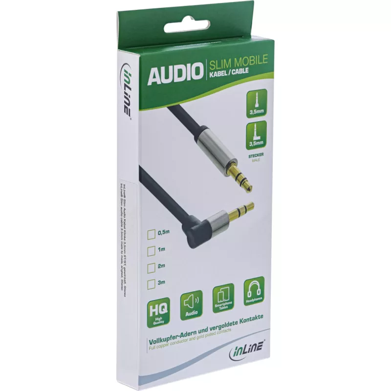 InLine schlank Audiokabel 3,5 mm Stecker/Stecker abgewinkelt Stereo 3 m