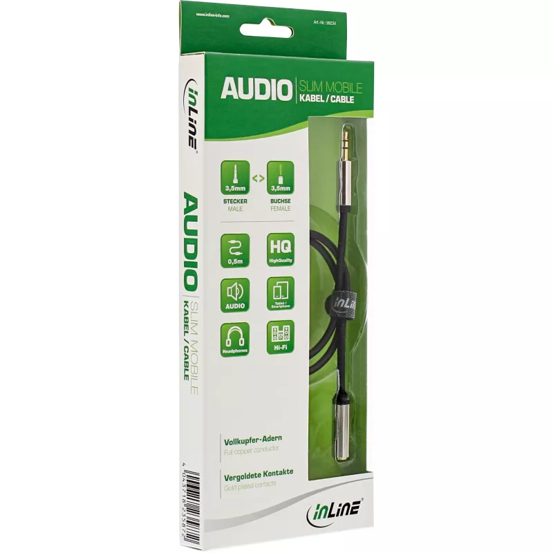 InLine schlank Audiokabel 3,5 mm Stecker / Buchse Stereo 5 m