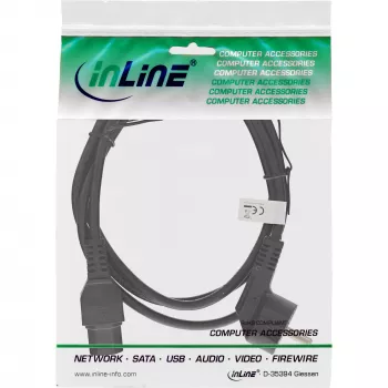 InLine Netzkabel, CEE7/7 gewinkelt auf C15 gerade, 3 x 1mm², schwarz, 2m