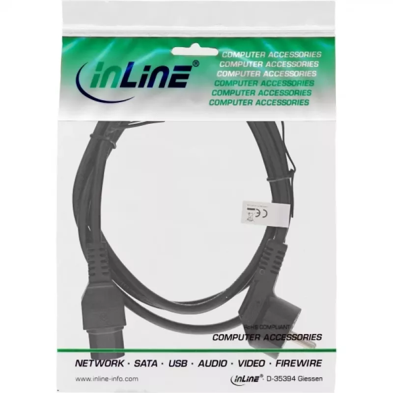 InLine Netzkabel, CEE7/7 gewinkelt auf C15 gerade, 3 x 1mm², schwarz, 5m