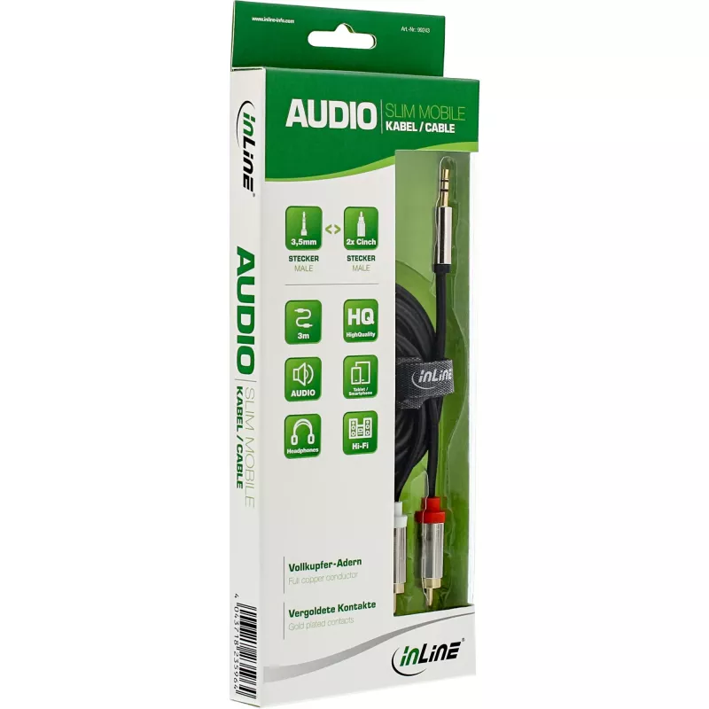 InLine schlank Audiokabel 3,5 mm Stecker / 2x Cinch-Stecker 10 m