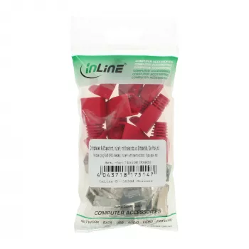 InLine Crimp-Stecker RJ45 8P8C geschirmt mit Einfädelhilfe und Knickschutz, rot