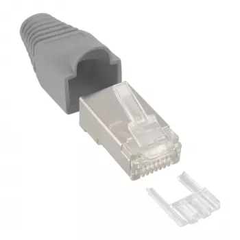 InLine Crimp-Stecker RJ45 8P8C geschirmt mit Einfädelhilfe und Knickschutz grau