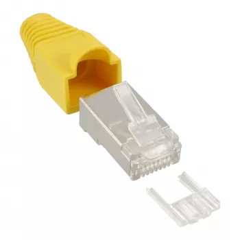 InLine Crimp-Stecker RJ45 8P8C geschirmt mit Einfädelhilfe & Knickschutz, gelb