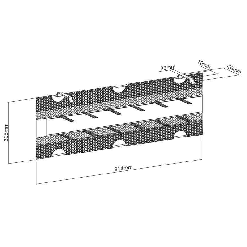 InLine Aufbewahrungsnetz zur Untertischmontage mit Klettverschlussbändern, schwarz, maximale Gerätebreite 30 cm, 310×910×15 mm