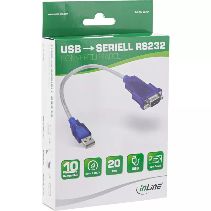 InLine USB-auf-Seriell-Adapterkabel USB Typ A Stecker / DB9 Stecker ca. 0,2 m