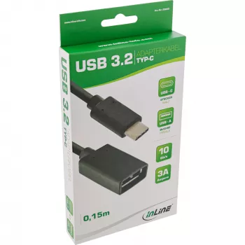 InLine USB 3.2 Gen.1x2 Adapterkabel, USB-C Stecker / A Buchse, schwarz, 0,15m