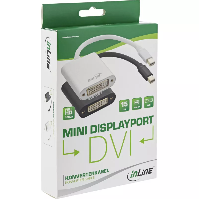 InLine Mini DisplayPort Stecker / DVI-D 24+1 Adapter Buchse Aluminium Schwarz, 0,15 m