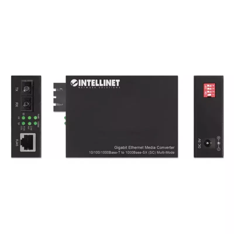 Intellinet Gigabit Ethernet Medienkonverter 10/100/1000Base-T zu 1000Base-SX (SC) Multimode, 550 m (1.800 ft.), Autonegotiation