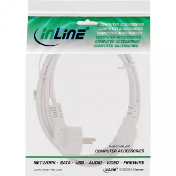 InLine Netzkabel, CEE 7/7 gewinkelt / 3-polig IEC C13 Stecker, weiß, 3 m