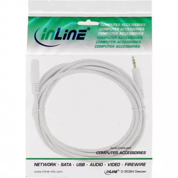 InLine Audiokabel 3,5 mm Stecker/Buchse, Stereo, weiß/gold 5 m
