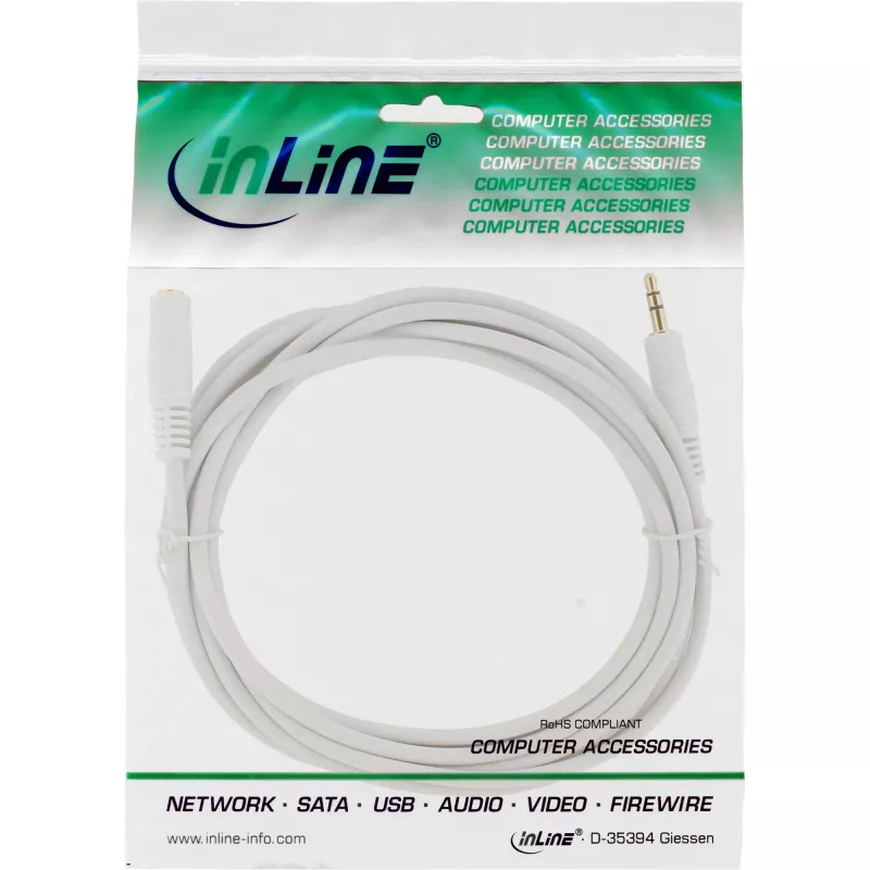 InLine Audiokabel 3,5 mm Stecker/Buchse, Stereo, weiß/gold 5 m