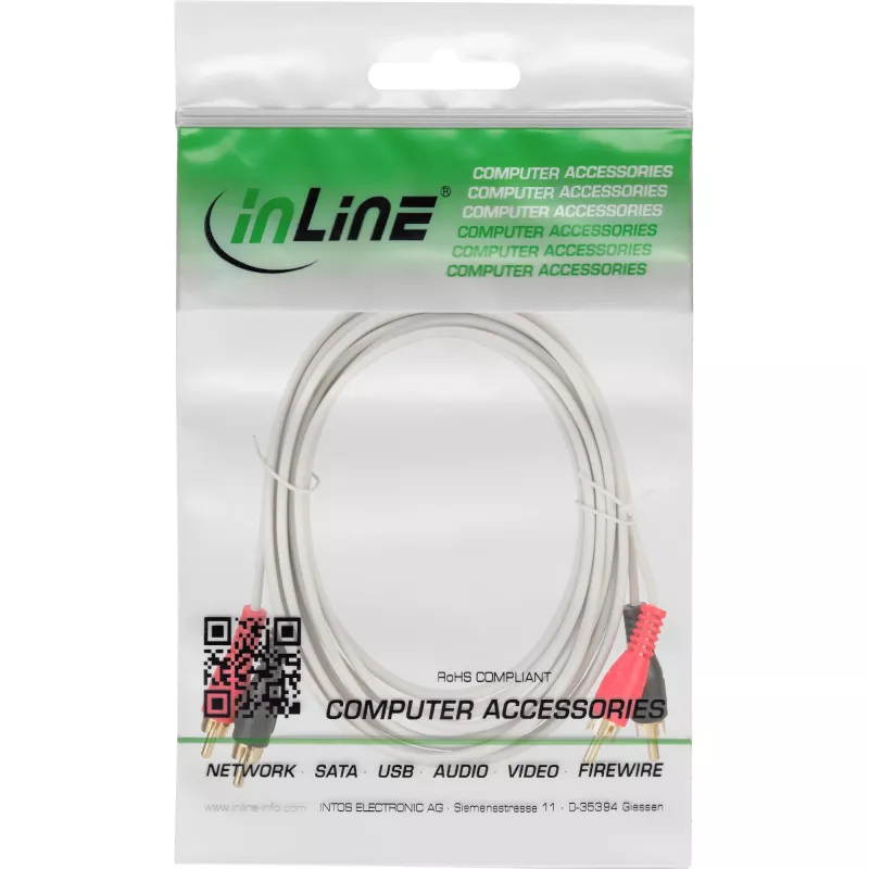 InLine Audiokabel 2x Cinch-Stecker auf Stecker weiß / gold 2m