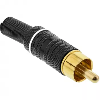InLine RCA-Stecker zum Löten weißer Ring Metall schwarz für 6 mm Kabel