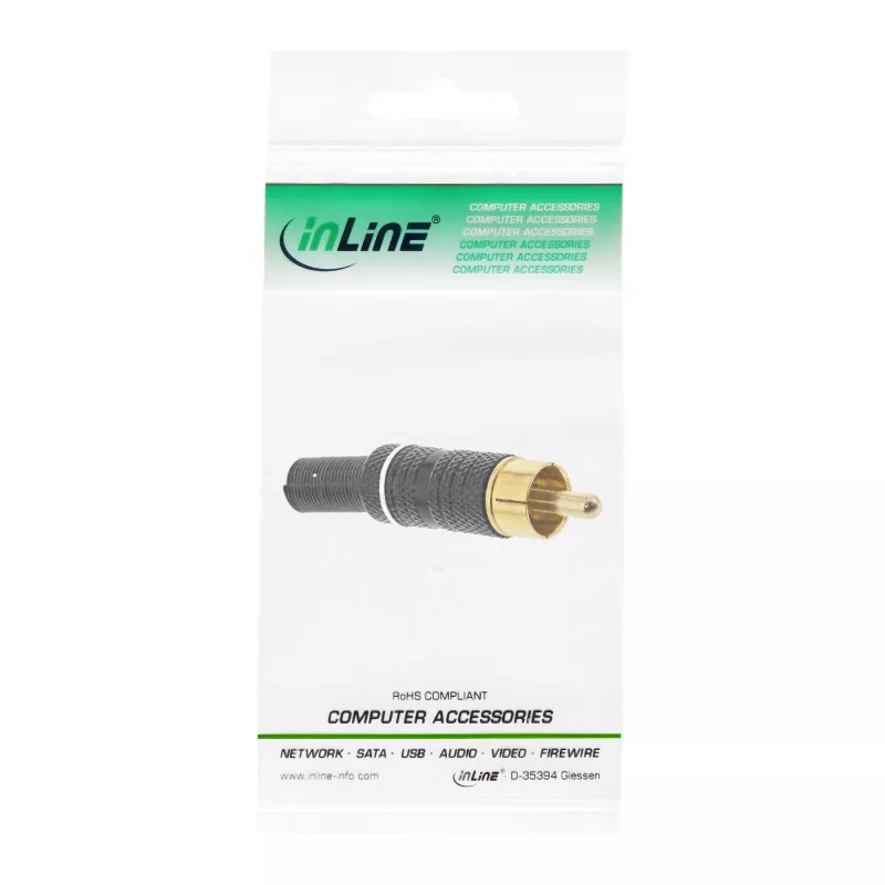 InLine RCA-Stecker zum Löten weißer Ring Metall schwarz für 6 mm Kabel