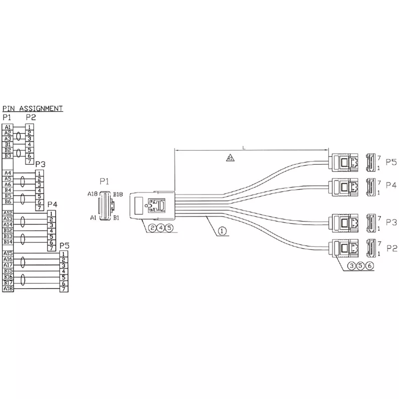 InLine SAS-Kabel Mini SAS SFF8087 auf 4x SATA direkt OCR 0,75 m