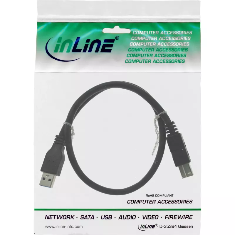 InLine USB 3.2 Gen.1 Kabel Typ A Stecker / Typ B Stecker, schwarz, 0,5 m
