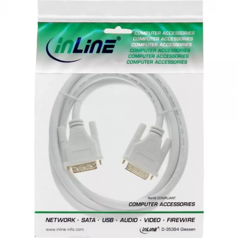 InLine DVI-D-Kabel 24+1 Stecker/Stecker DVI Dual Link weiß/gold 3m