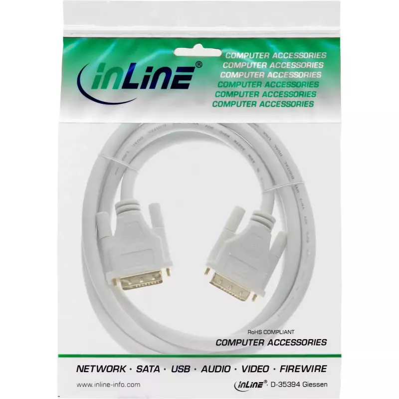 InLine DVI-D-Kabel 24+1 Stecker/Stecker DVI Dual Link weiß/gold 2m