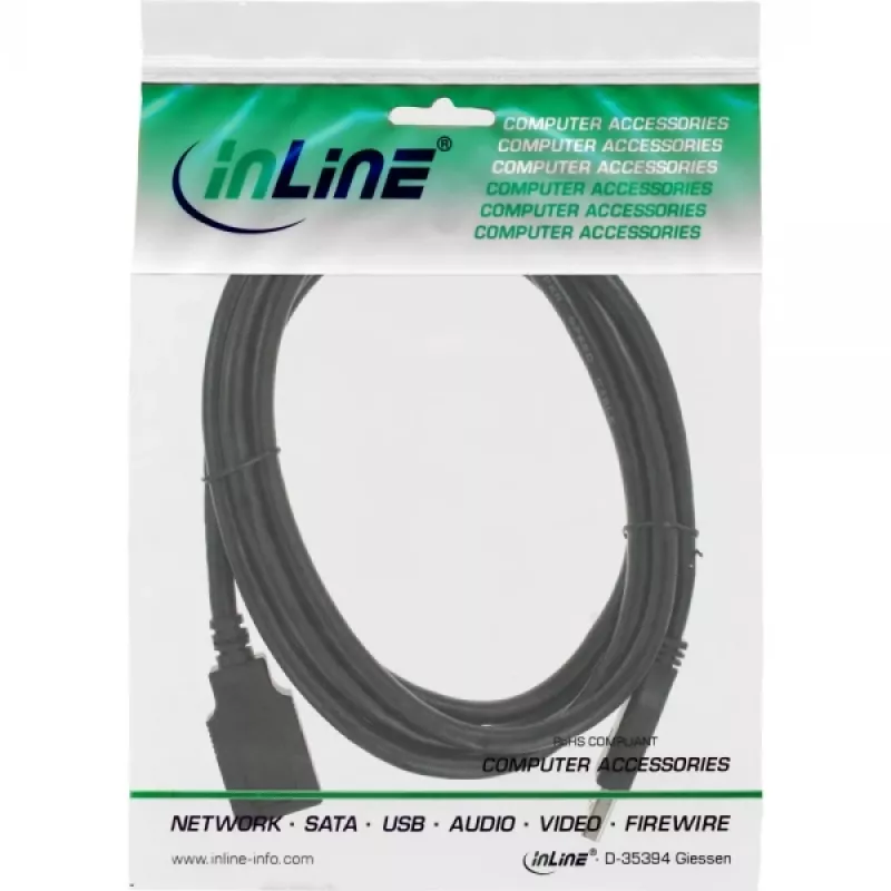 InLine USB 3.2 Gen.1 Kabel Typ-A-Stecker / Typ-B-Buchse, schwarz, 2,5 m