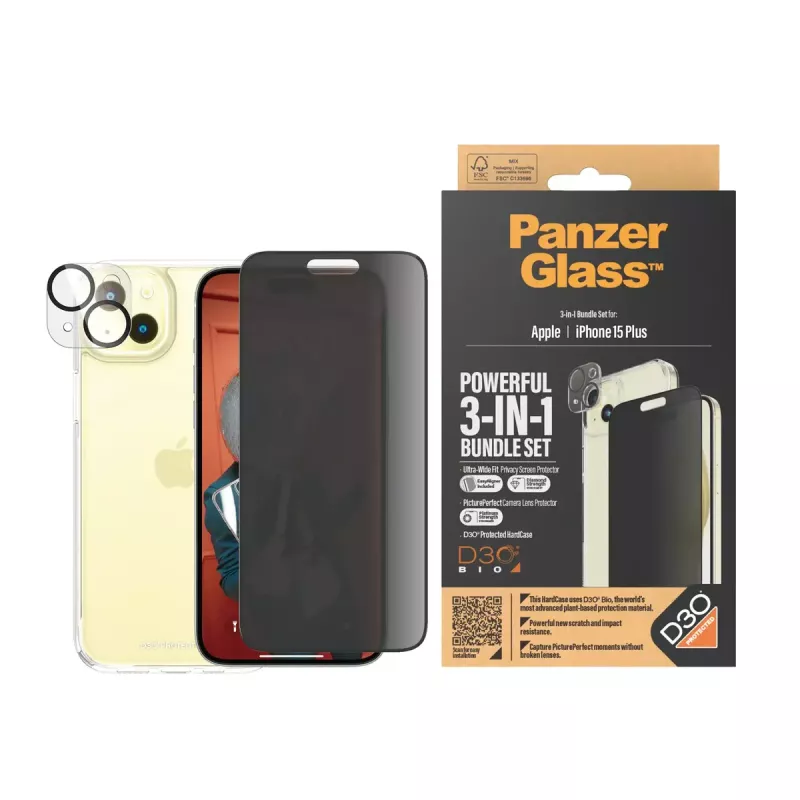 PanzerGlass Privacy 3-in-1 Pack iPhone 15 Plus Panzerglas