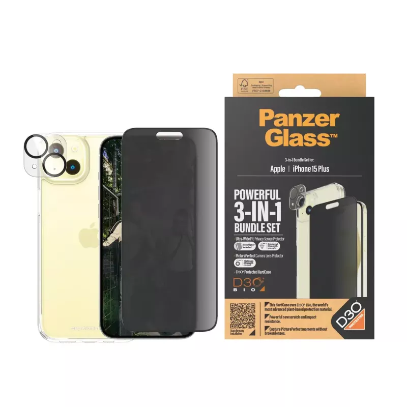 PanzerGlass Privacy 3-in-1 Pack iPhone 15 Plus Panzerglas