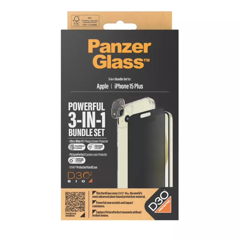 PanzerGlass Privacy 3-in-1 Pack iPhone 15 Plus Panzerglas