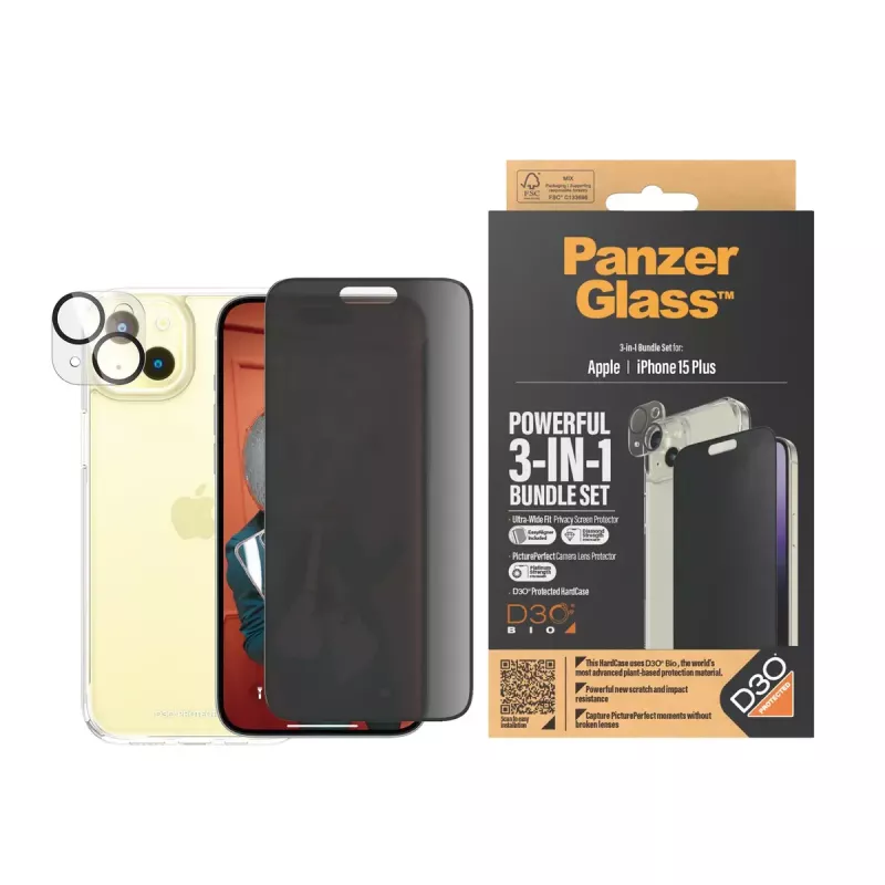 PanzerGlass Privacy 3-in-1 Pack iPhone 15 Plus Panzerglas