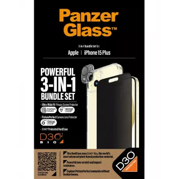 PanzerGlass 3-in-1 Pack iPhone 15 Plus Schlagfestes Gehärtetes Glas