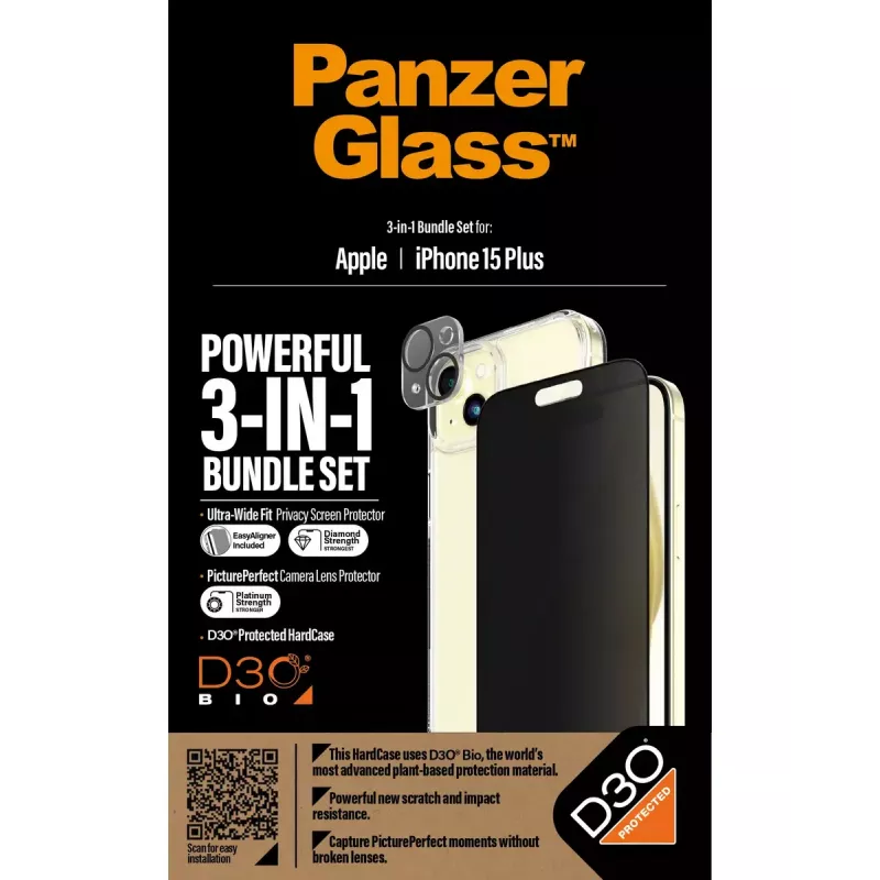 PanzerGlass 3-in-1 Pack iPhone 15 Plus Schlagfestes Gehärtetes Glas