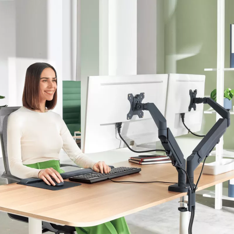 Leitz Ergo platzsparende Dual-Monitor-Halterung, 9 kg, 43,2 cm (17 Zoll), 81,3 cm (32 Zoll), 75 x 100 mm, Höhenverstellung, Grau