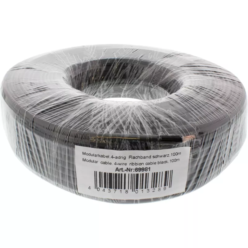 InLine Modular Kabel 4-Draht-Flachbandkabel schwarz 100-m-Ring