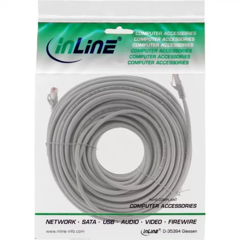 InLine Patchkabel S/FTP PiMF Cat.6 250MHz Kupfer halogenfrei grau 50m