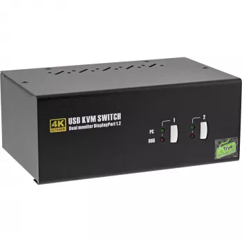 InLine Desktop KVM Switch, 2-Port, Dual Monitor DisplayPort 1.2, 4K, USB 2.0