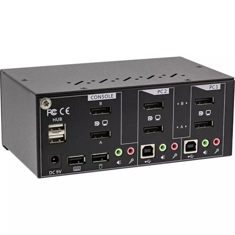 InLine Desktop KVM Switch, 2-Port, Dual Monitor DisplayPort 1.2, 4K, USB 2.0