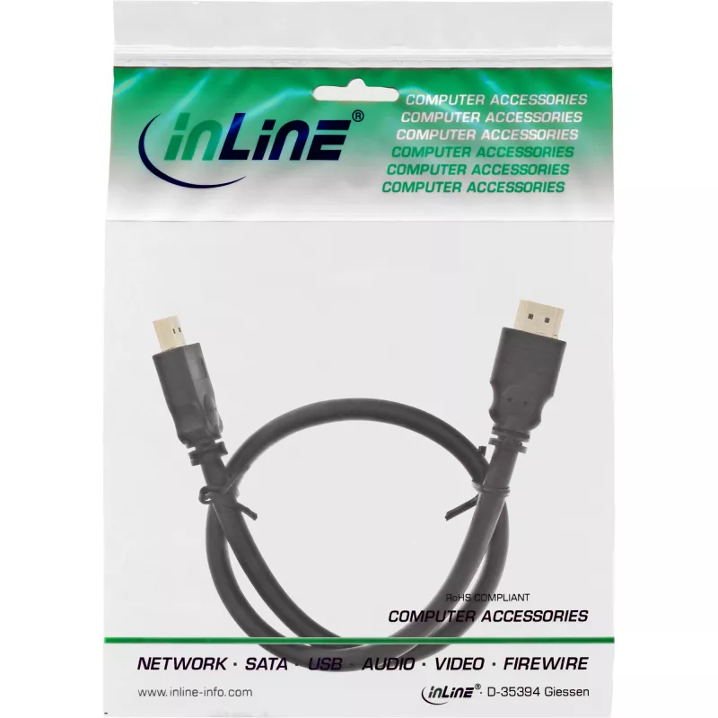 InLine HDMI-Kabel, High Speed HDMI-Kabel, M/M, schwarz, goldene Kontakte, 1 m