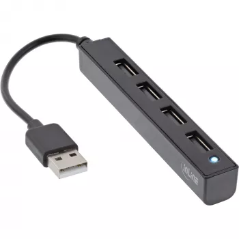 InLine USB 2.0 4-Port Hub, USB-A Stecker auf 4x USB-A Buchse, Kabel 15cm