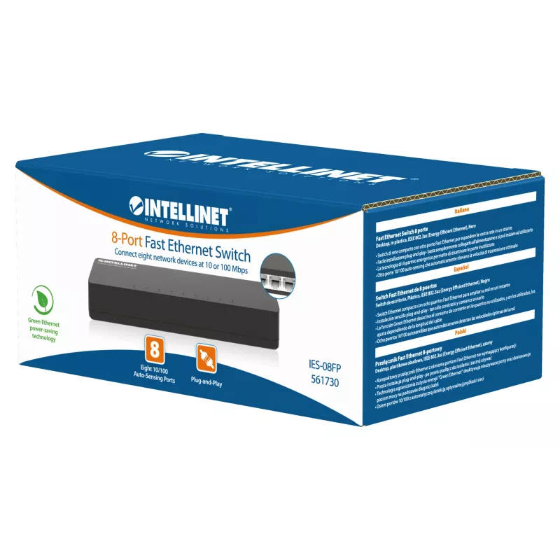 Intellinet 8-Port Fast Ethernet Switch Desktop-Größe, Kunststoff, IEEE 802.3az (Energy Efficient Ethernet), Schwarz