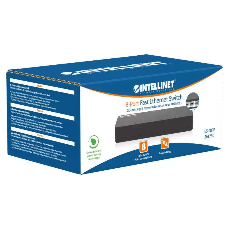 Intellinet 8-Port Fast Ethernet Switch Desktop-Größe, Kunststoff, IEEE 802.3az (Energy Efficient Ethernet), Schwarz