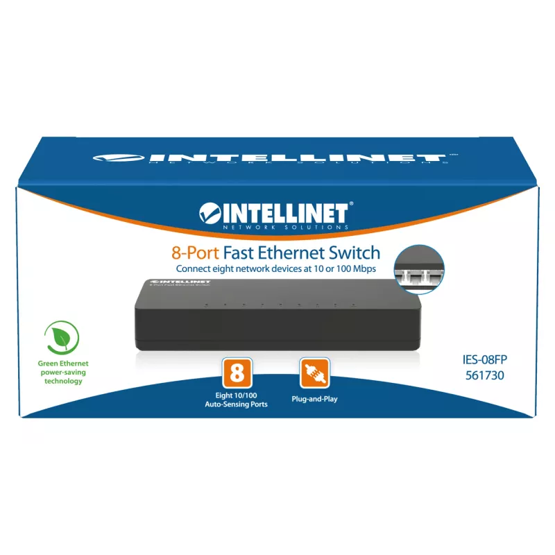 Intellinet 8-Port Fast Ethernet Switch Desktop-Größe, Kunststoff, IEEE 802.3az (Energy Efficient Ethernet), Schwarz