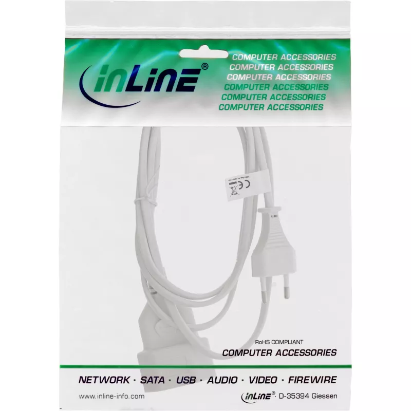 InLine Euro-Typ-C-Stecker Stromverlängerung Stecker / Buchse, weiß, 2 m
