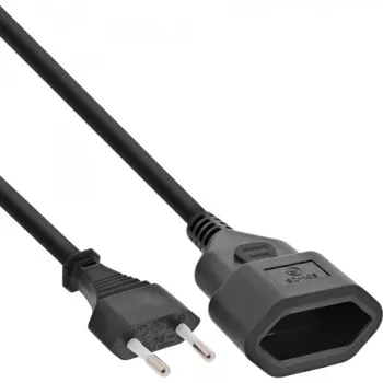InLine Euro Type C Plug Power Extension male / female, Schwarz, 5m