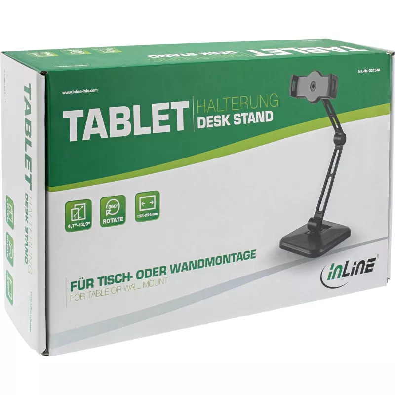 InLine Tablet-Halterung für Wand- oder Tischmontage, universal für 4,7 Zoll–12,9 Zoll