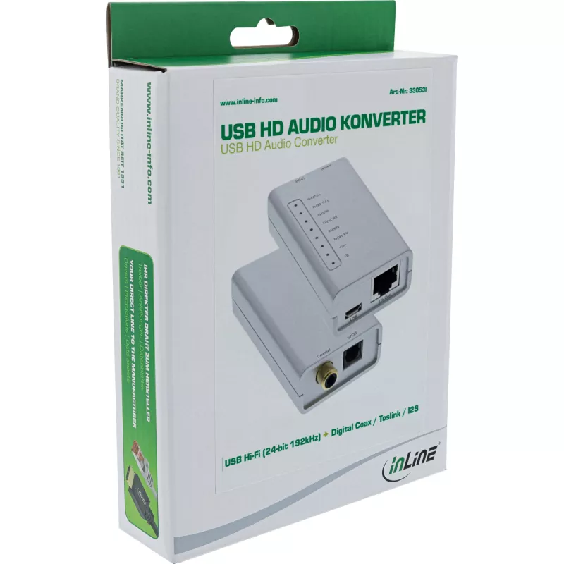 USB HD Audio Adapter InLine 33053I 24 Bit 192kHz Digital Coax/Toslink/I2S Konverter