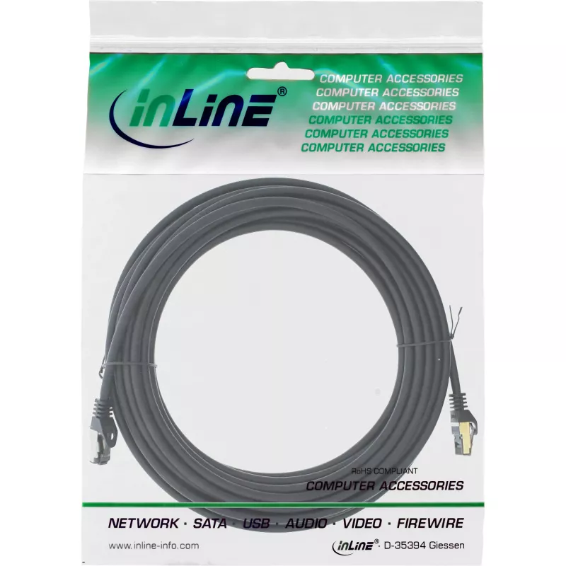 InLine Patchkabel S/FTP PiMF Cat.8.1 halogenfrei 2000MHz schwarz, 15m