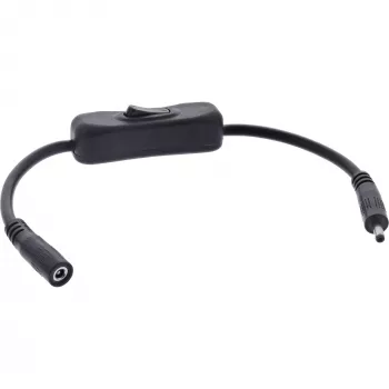 InLine DC-Kabel mit Schalter, DC-Stecker/Buchse 3,5x1,35mm, AWG 18, schwarz, 0,20m